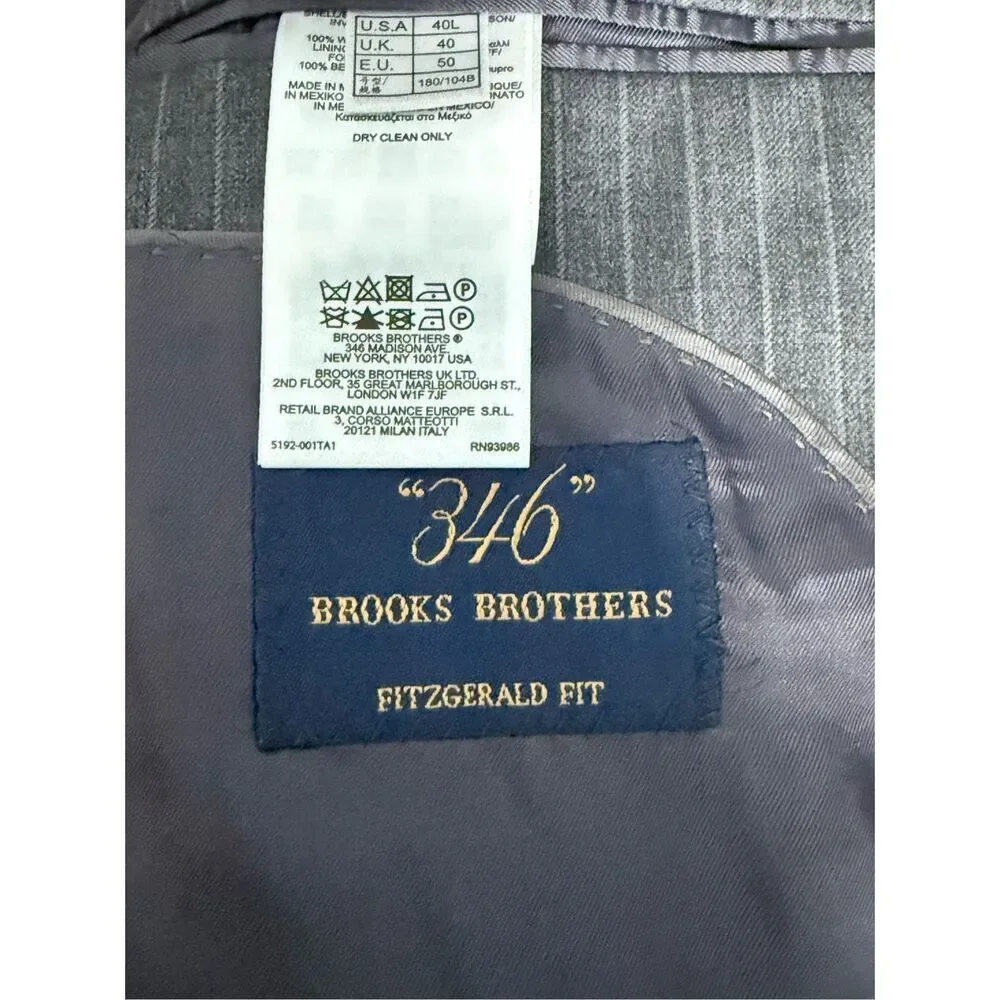Brooks Brothers 346 Fitzgerald Fit Two Button Wool Blazer Jacket 40L Grey‎